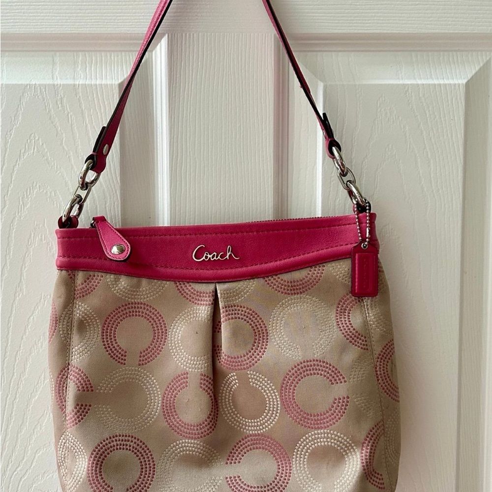 Vintage Coach Pink and Tan signature C Pattern Shoulder Bag